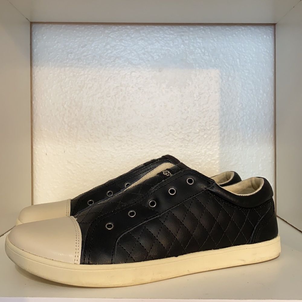 Ugg Zinnia Black Quilted Leather Slip On Sneakers